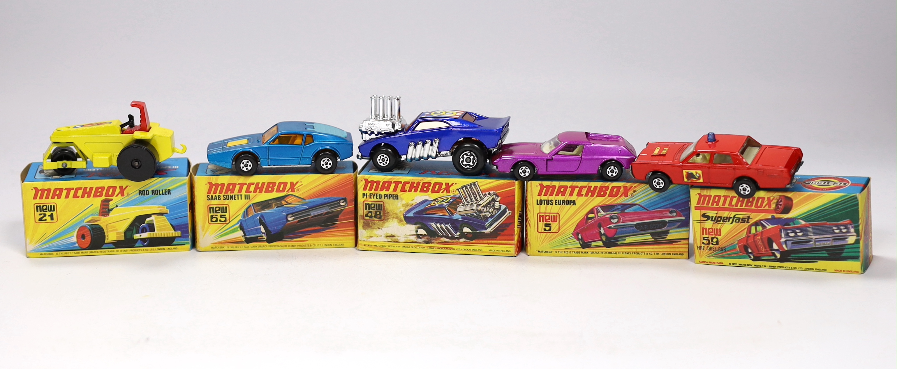 Twelve boxed Matchbox Superfast 1-75 New series diecast vehicles